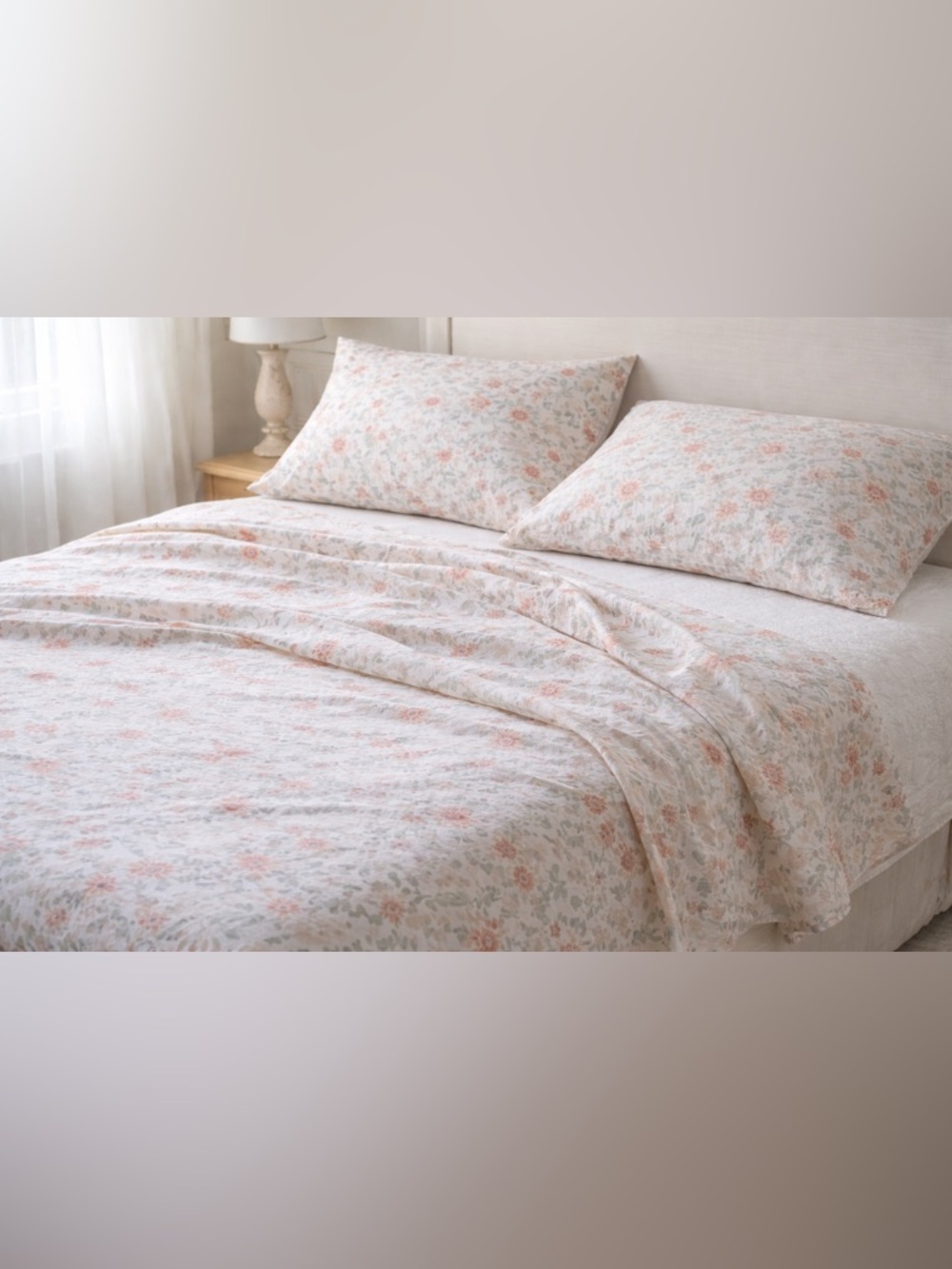 Lauren Ralph Lauren Queen Floral Complete Sheet Set Pink Gray Cotton EUC